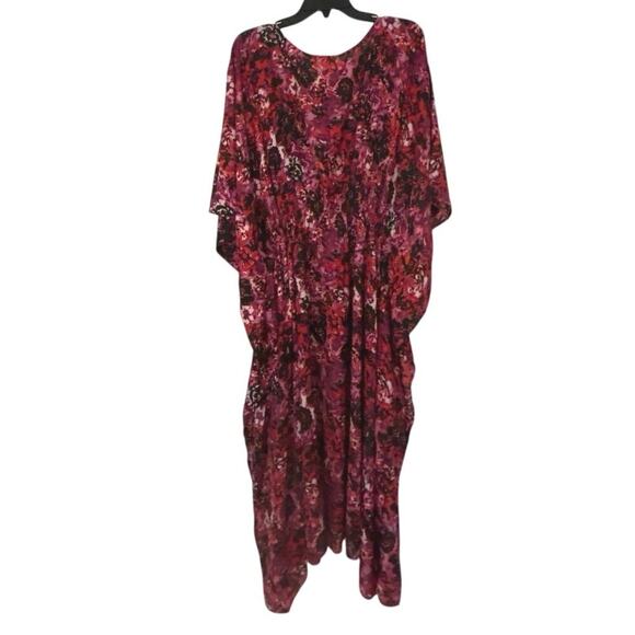 Miss Lavish Red & Pink Floral Midi Kaftan Swim Cover Up Dress Size 3X New - Picture 2 of 15